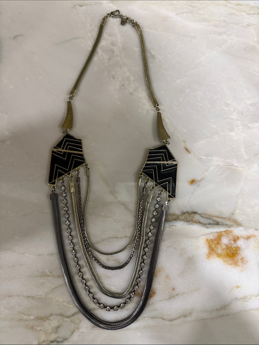 Black and Silver Geometric Multi-Strand Necklace